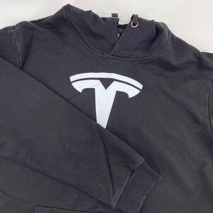 Tesla Logo Black Pullover Hoodie Sweatshirt Electric Car Fan Apparel L